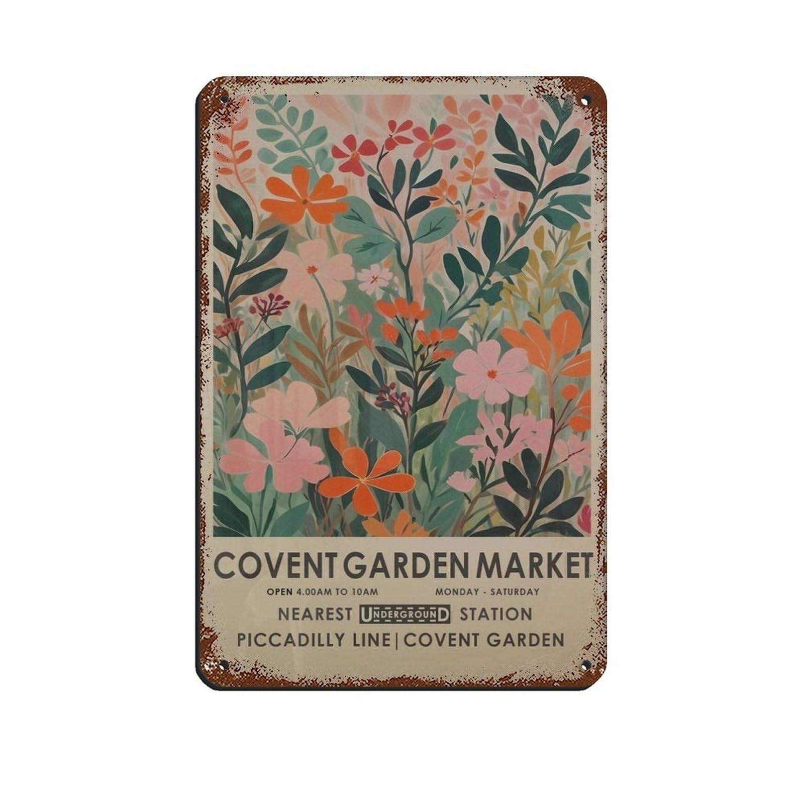 Covent Flower Market, Vintage Botanical Art (2) Retro Poster Metal Tin Sign Chic Art Retro Iron Painting Bar People Cave Cafe Family Garage Poster Wall Decoration 8x12inch(20x30cm)