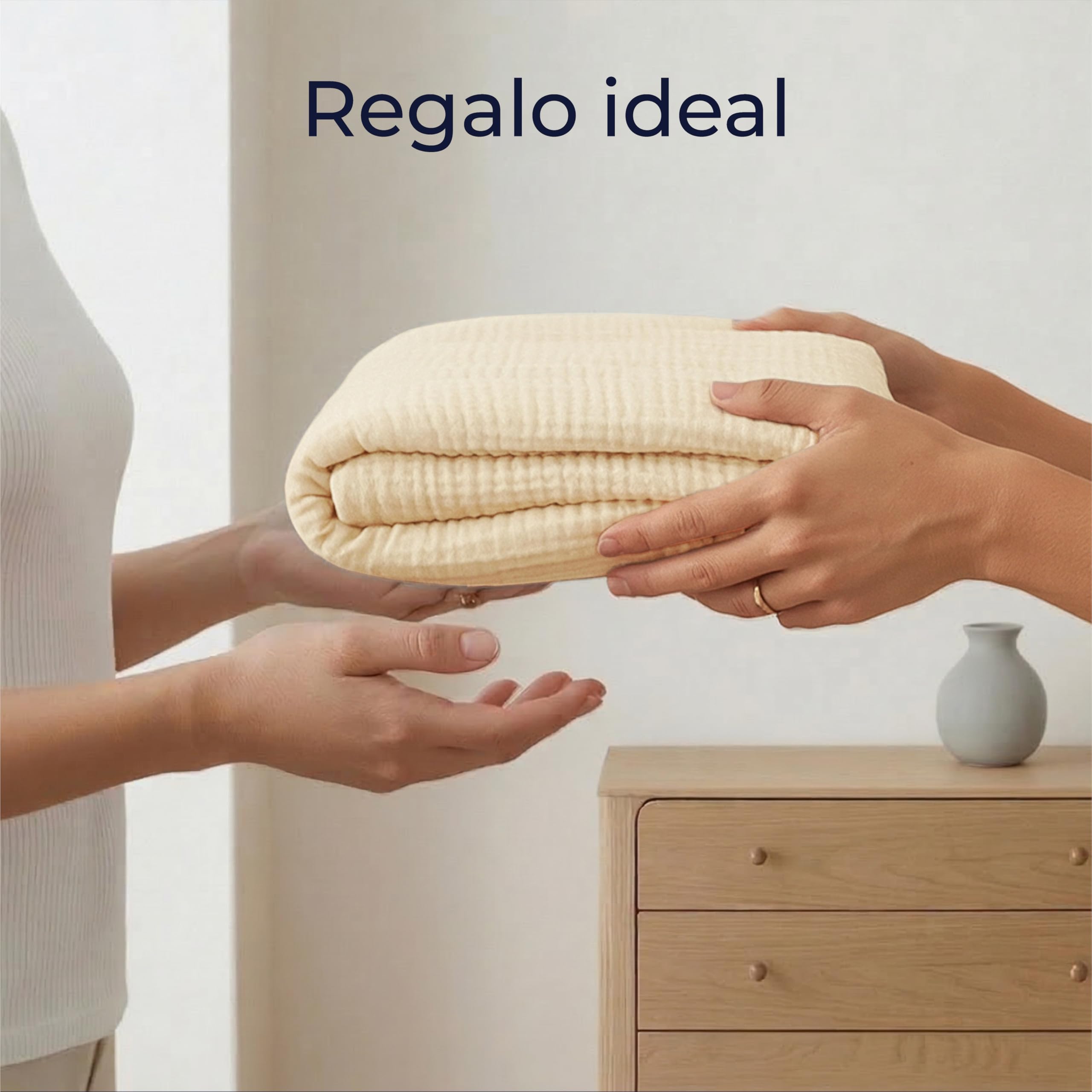 Dreamzie Manta Sofa de Muselina 127x177 cm - 100% Algodon - Manta Ligera y Transpirable - Mantas para Cama y Cubre Sofa en Gasa de Algodon Oeko-Tex - Beige