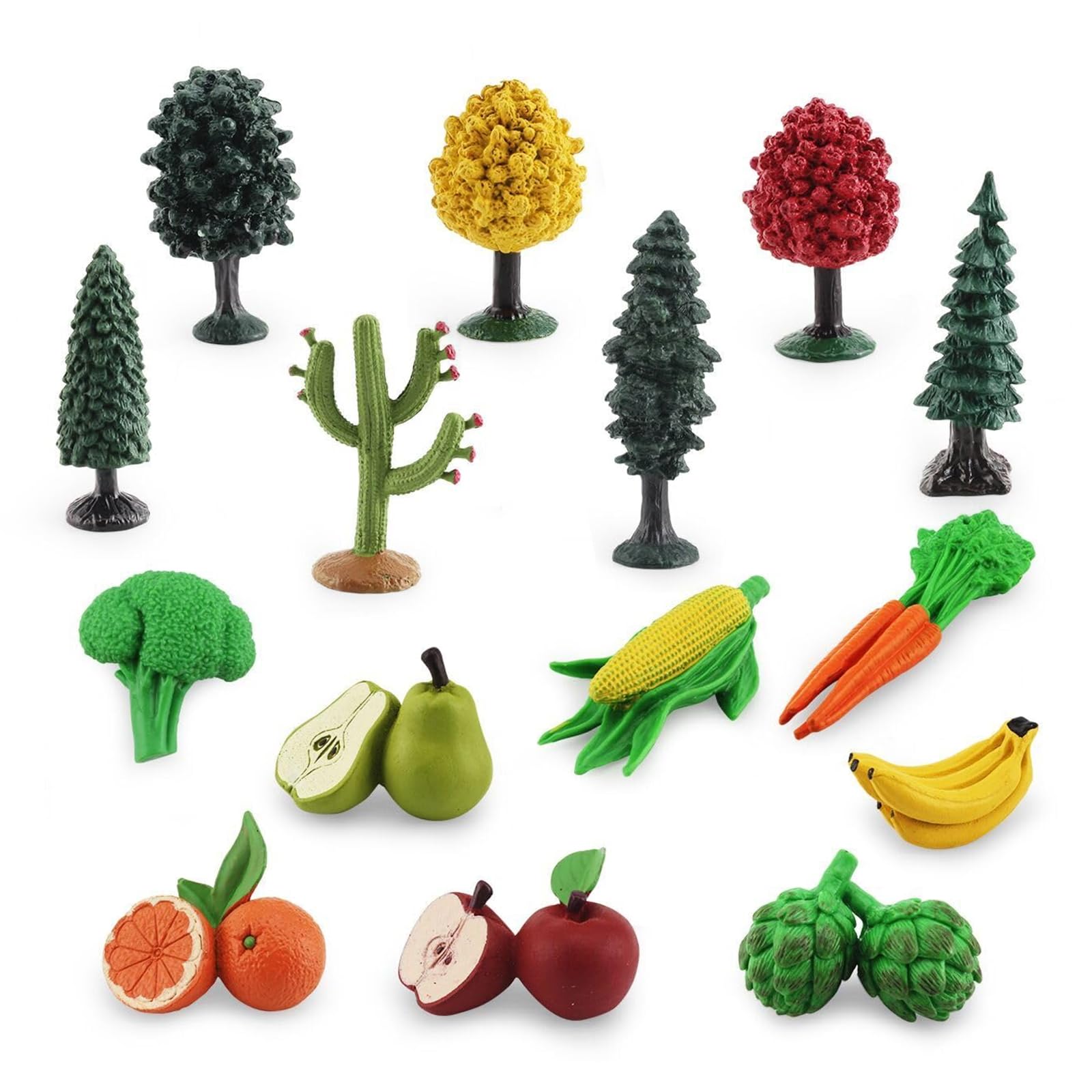 LC JoyCre Toy Trees Plastic Play Trees Vegetables and Fruits Toys for Toddlers School Projects for Kids Learning Toys Realistic Food Figurines