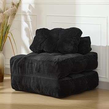 Folding Sofa Bed, Convertible Sleeper Chair with Pillow Foldable Mattress&Side Pocket, Portable Fold Out Chair Bed Comfy Floor Sofa Lounge for Living Room Bedroom, Single