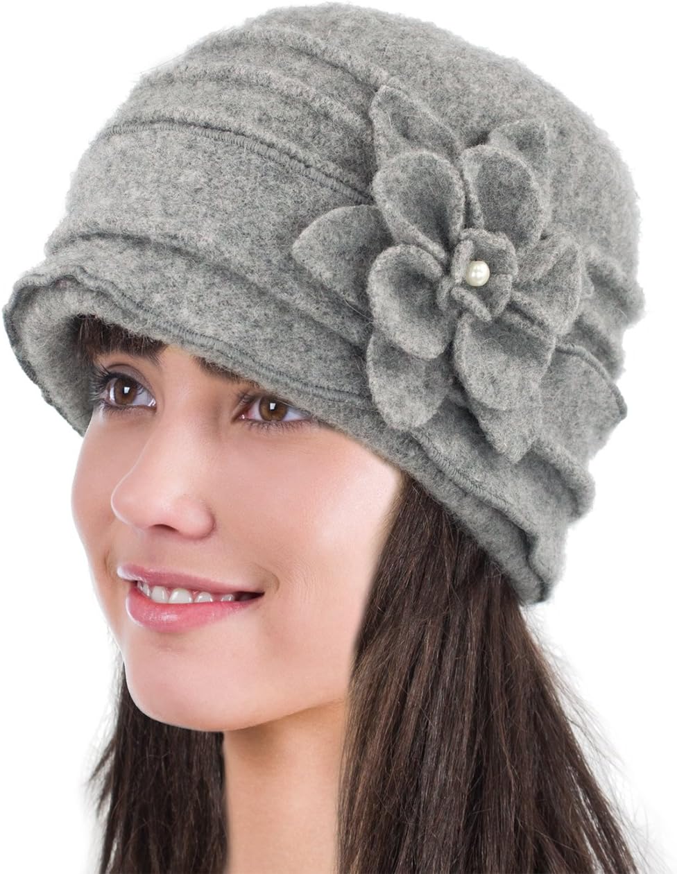 Dahlia Women's Winter Hat - Wool Cloche/Bucket Hat, Slouch, Flower - Image 3