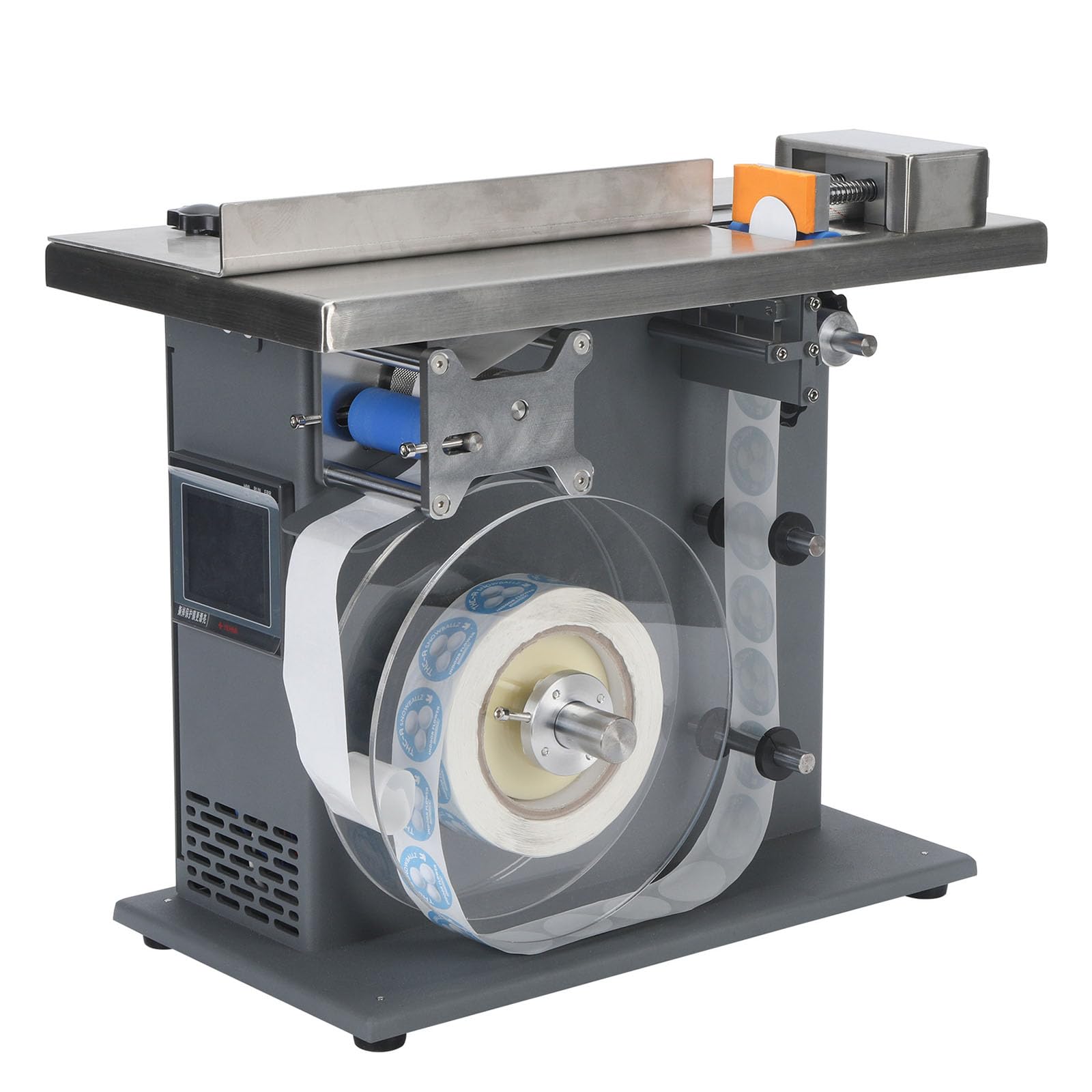 Etichettatrice, etichettatrice automatica ad angolo retto con controller PLC e sensore di luce, precisa per etichette quadrate e rotonde trasparenti