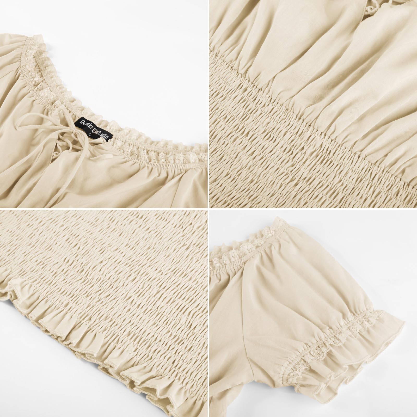 SCARLET DARKNESS Chemisier d'été à manches courtes en coton pour femme avec lacets et épaules dénudées