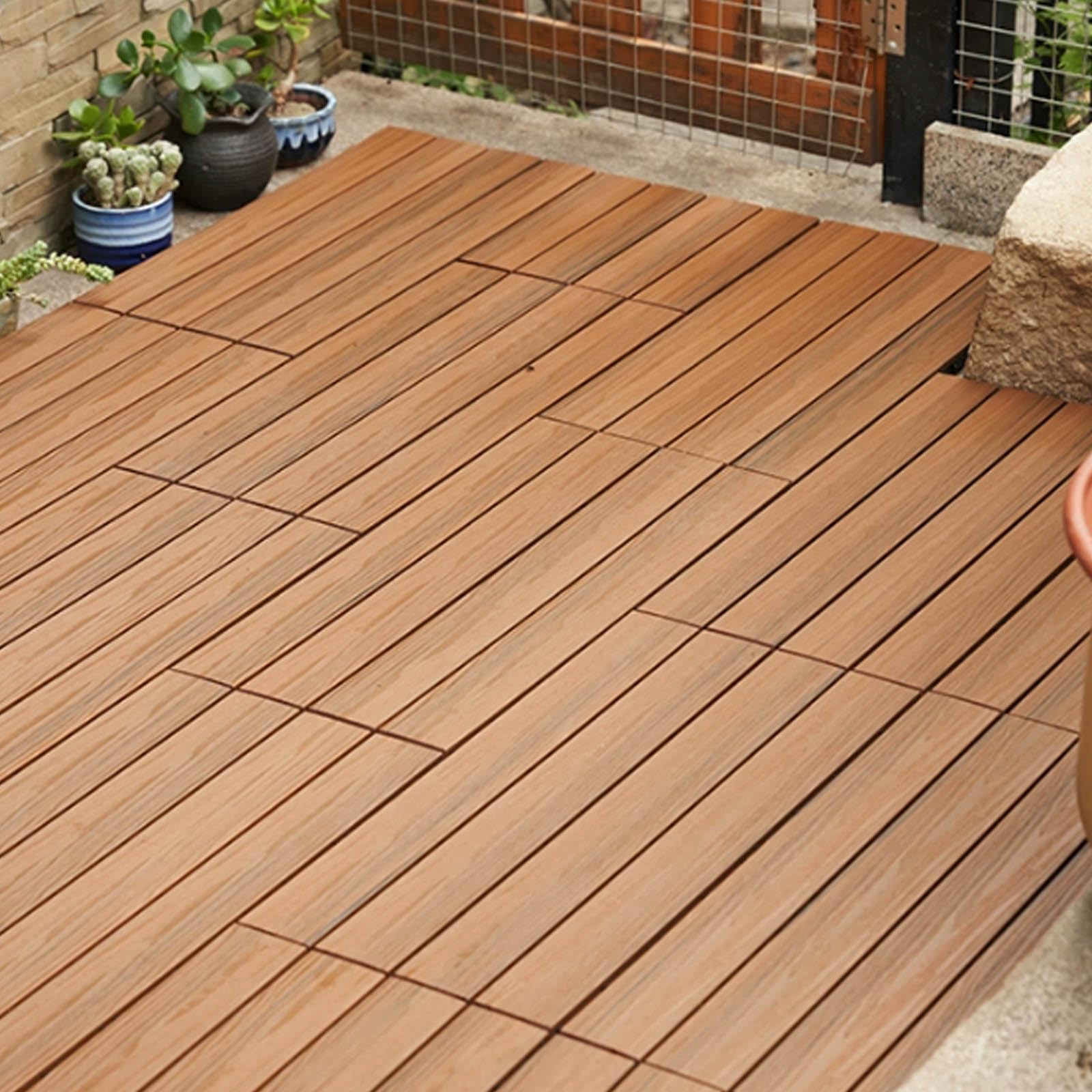 WPC Baldosa de Madera, Suelo de WPC con Sistema de Enchufe Suelos de Plástico Compuesto de Exterior para Terraza Jardin Café C3 12pcs