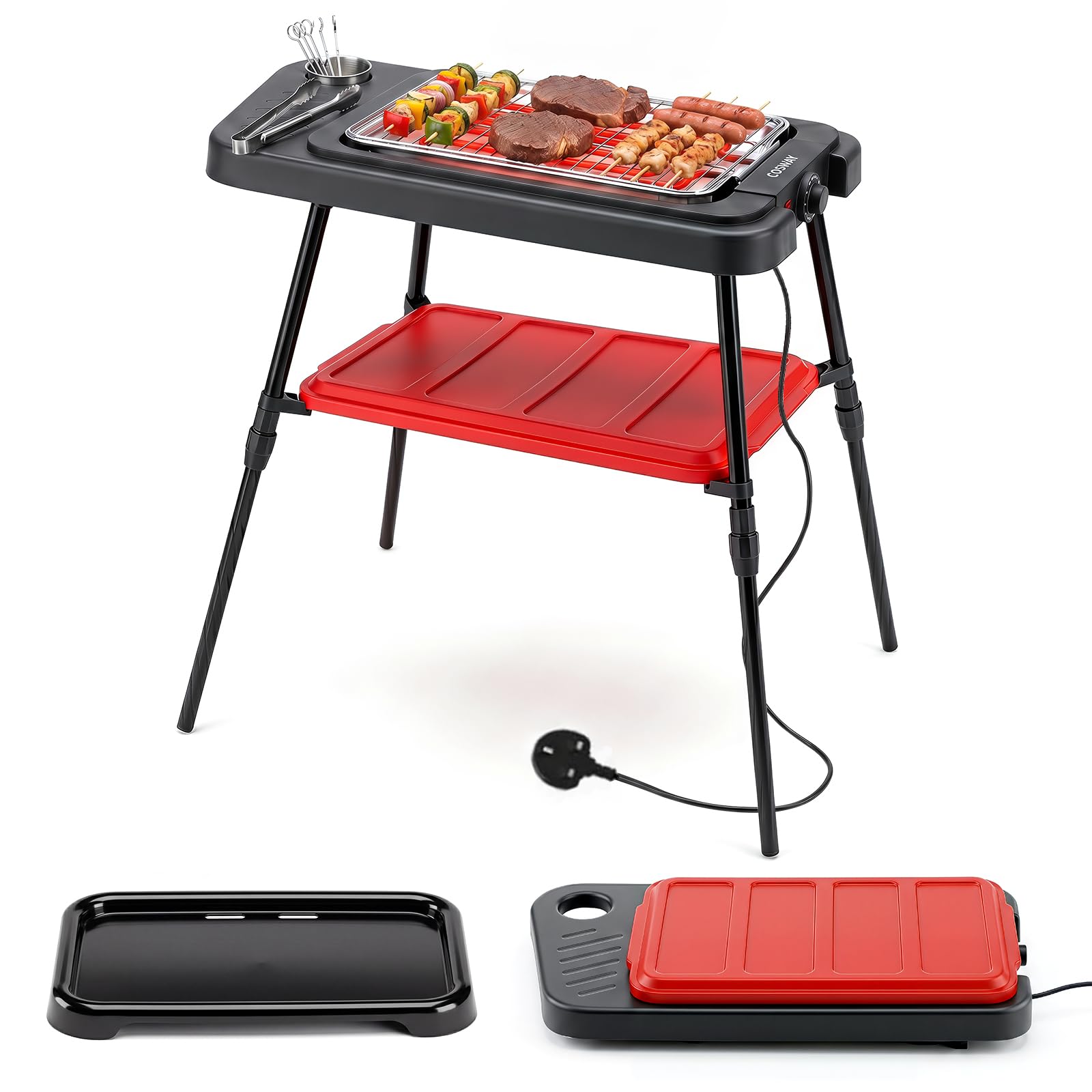 COSTWAY 2-in-1 Electric BBQ Grill 2000W with Dual Plates & Detachable Stand