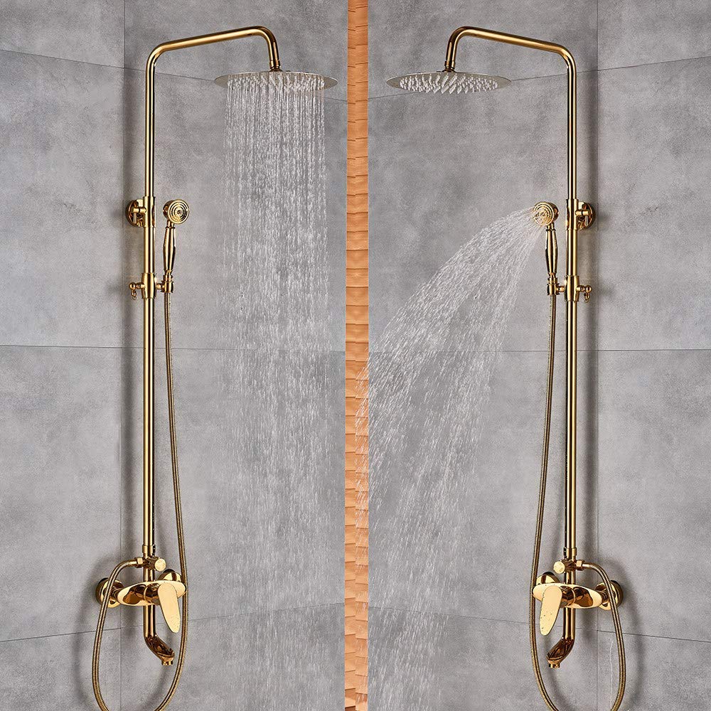 Système de douche mitigeur mural eau chaude et froide fini doré 8 pouces
