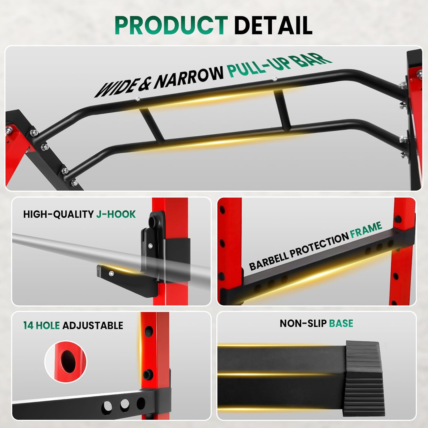 AOKNV AOKNV Power Cage – 1200lb Capacity with 14 Adjustment Gears & Barbell Protection Stands - Image 7