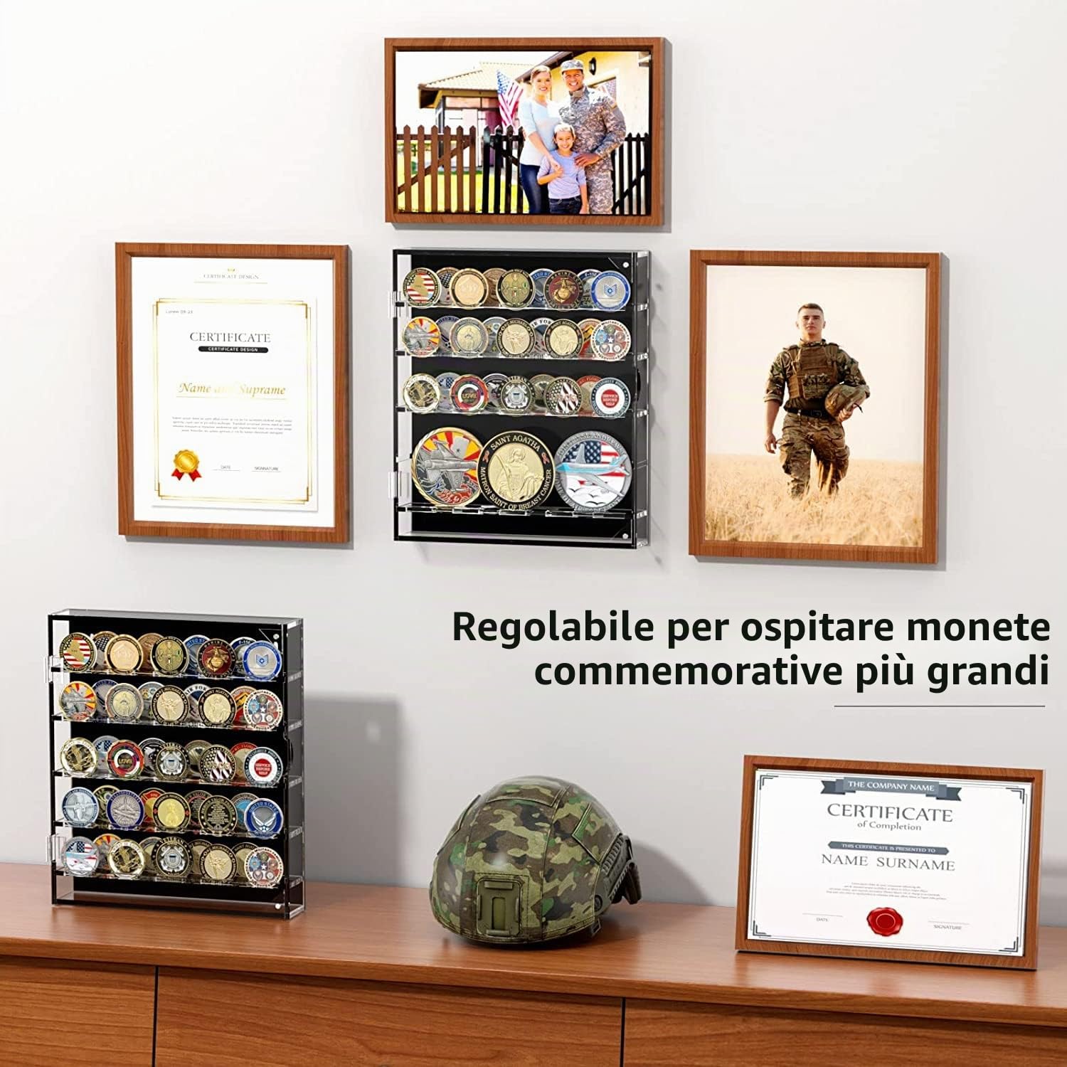 Espositore Monete,Armadietto da Collezione per Monete Commemorative Con Ripiani Rimovibili E Magnetici,Vetrinetta Espositiva Per 45 Medaglie Militari Poker Chip Monete