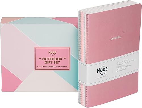 Diario de cuaderno (paquete de 8), A5, 5.5 x 8 pulgadas, papel grueso de 2.82 ozm, bonito juego de cuadernos con tapa de papel suave, diario de