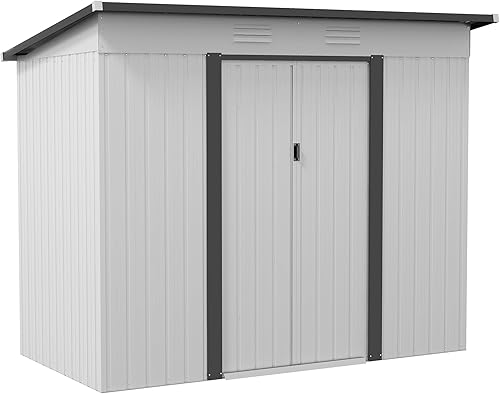 Outsunny Cobertizo de metal de 8 x 4 pies, cobertizo de almacenamiento al aire libre, casa de herramientas de jardín con puertas correderas dobles,