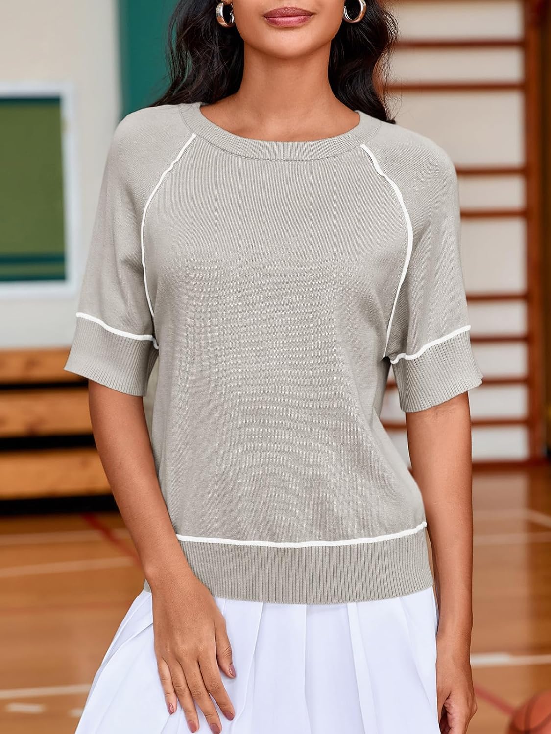 Saodimallsu Womens Short Sleeve Sweaters Casual Crew Neck Lightweight Knit Summer Trendy Pullover Tops - Image 2