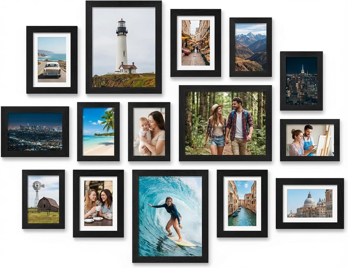 15 Pack Picture Frames Collage Wall Decor for Mounting or Tabletop Display