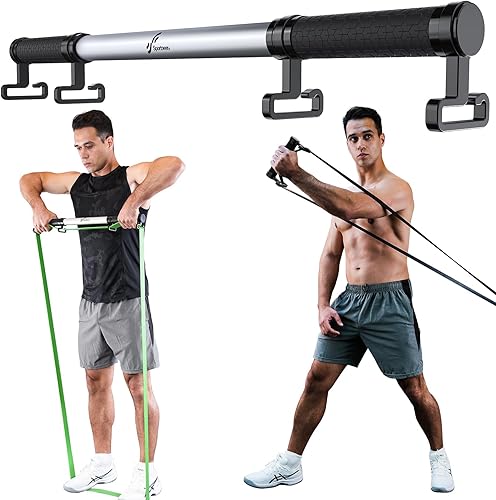 Miniatura 6 de Barra de dominadas para la puerta barras de dominadas de entrenamiento de fuerza Sportneer sin tornillo con barra de banda de resistencia, asas de