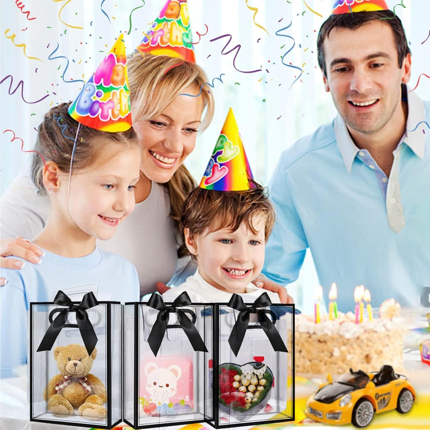 16 Sacchetti Regalo In PVC Trasparente Con Manici E Nastri – Verde Salvia 18x26x8 Cm – Riutilizzabili Per Bomboniere - 2