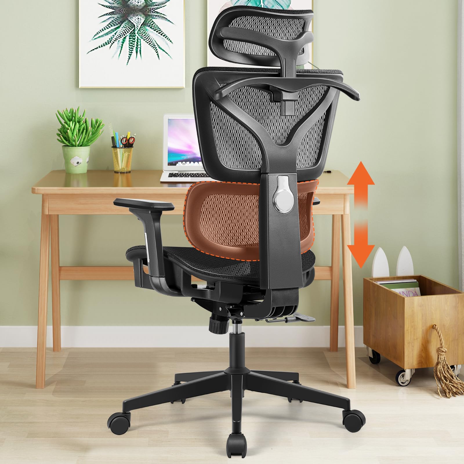 Razzor Silla de Oficina, Silla Ergonómica de Escritorio con Reposacabezas, Reposabrazos 3D y Respaldo Alto, Silla de Ordenador de Malla Transpirable, para la Oficina y la Casa
