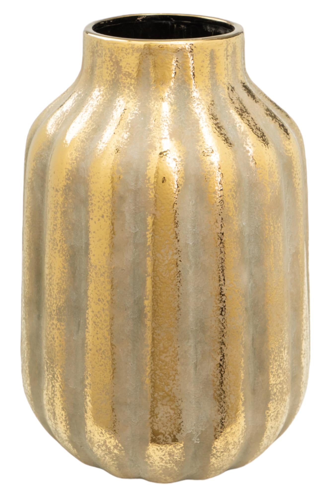 Florero de porcelana rayado dorado para decoración elegante de salones
