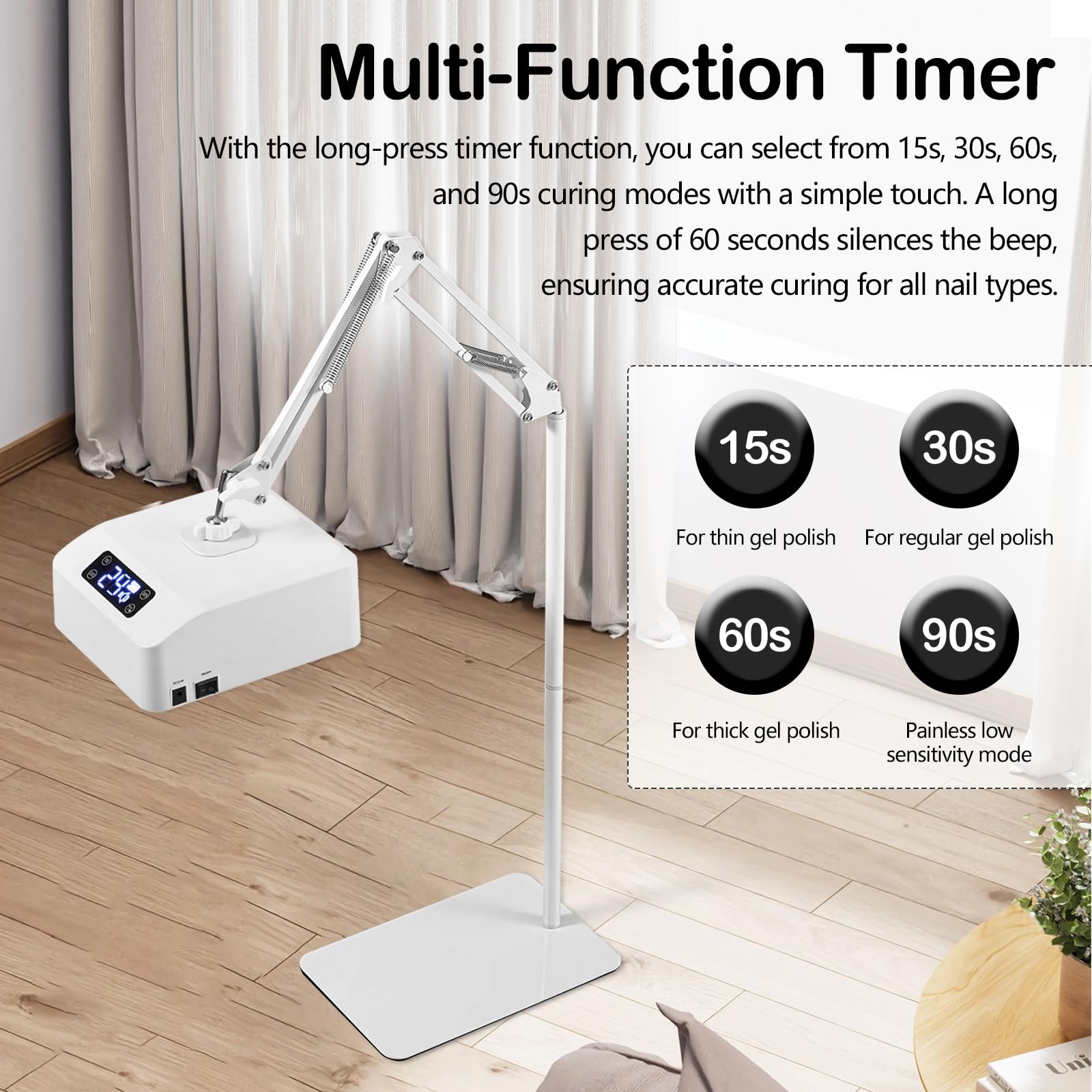 Lámpara UV LED Uñas, Lámpara UV de Pie de 78 W con Temporizador de 15/30/60/90 s Lámpara de Uñas con Sensor Infrarrojo y Pantalla LCD Lampara LED Uñas con Soporte y Portalámparas para Manos y Pies