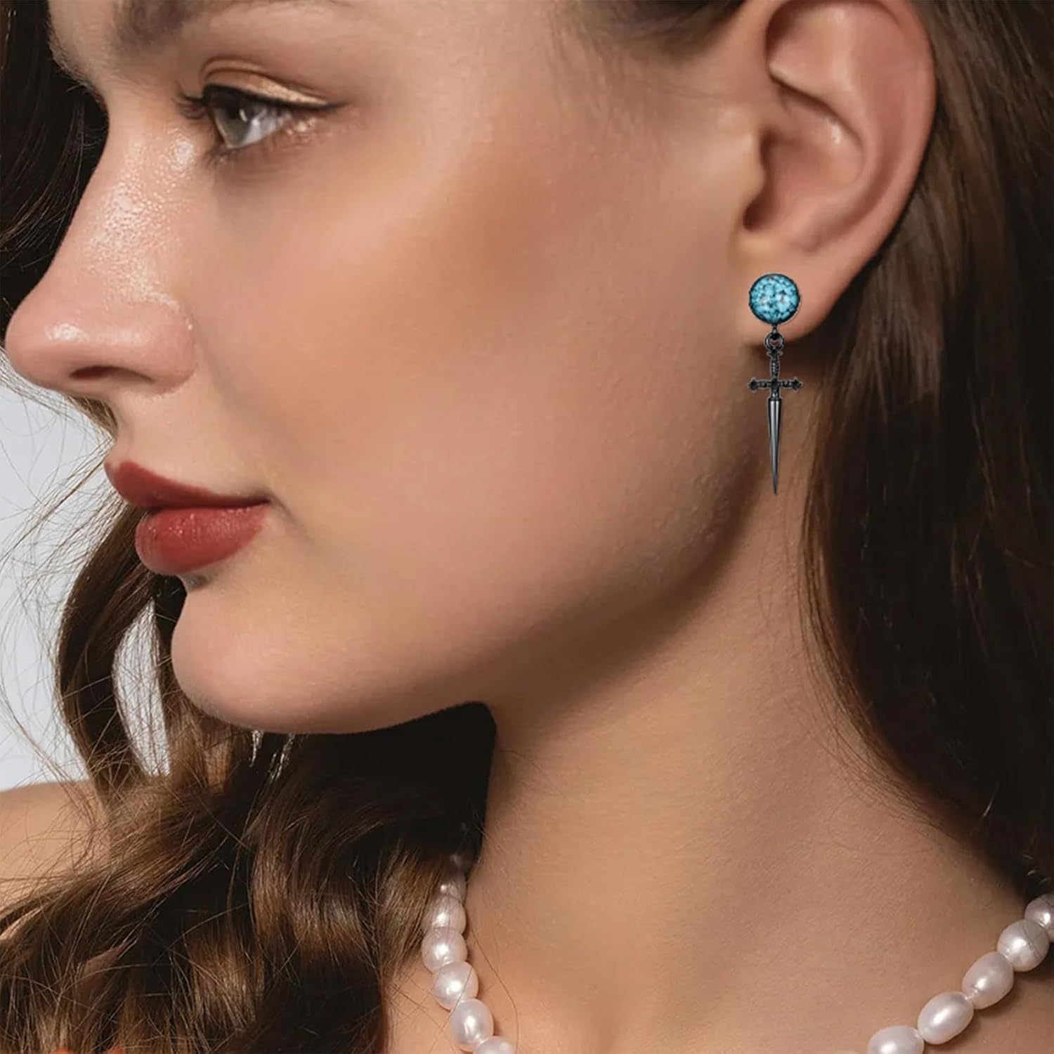 Black Stud Earrings for Men 925 Sterling Silver Raven/Upside Down Cross/Sword/Skull Spike Earrings BlackTurquoise Stud Jewelry for Men Women