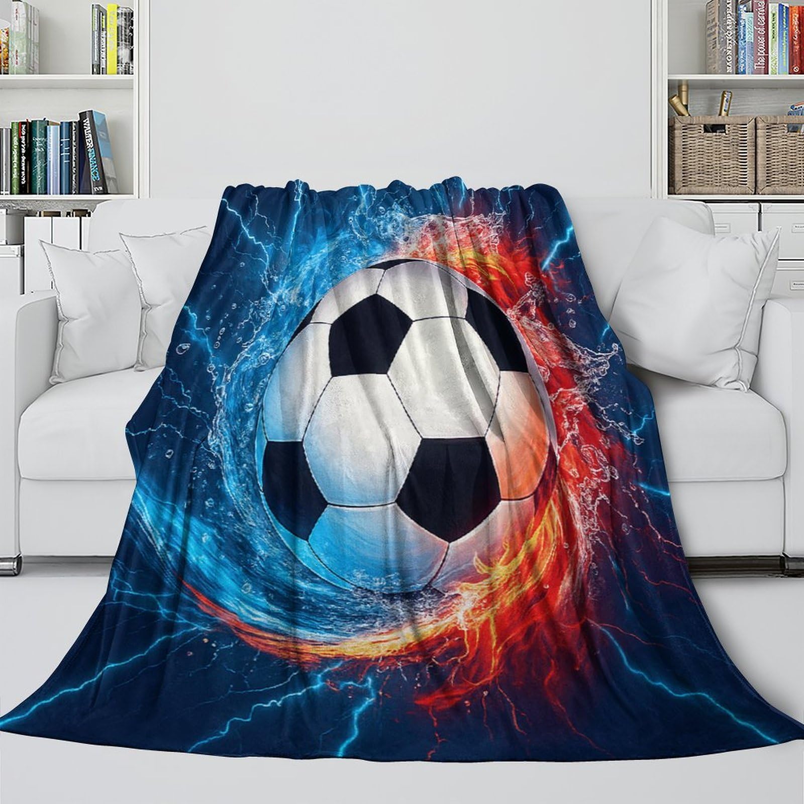 stampa 3D SoccerBall coperta da viaggio microfibra biancheria da letto anti-pilling coperta da viaggio compatta per giovani in vacanza DynamicSportArt 70×80inch(180x200cm)