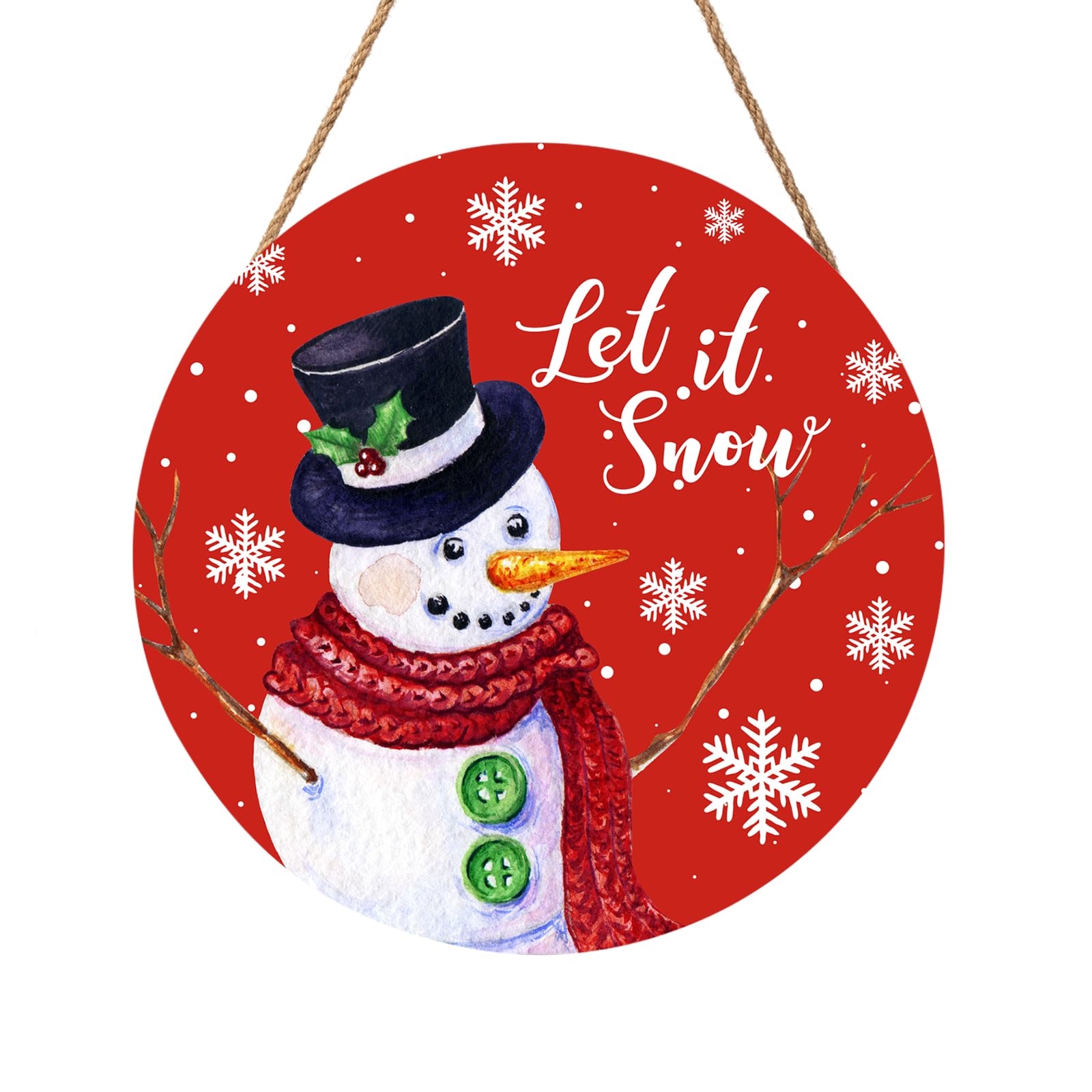 Christmas Snowman Front Door Sign Snowflake Wood Door Hanger for Outdoor Outside Porch xtmas Decorations Welcome Sign Farmhouse Round Wall Hanging Christma Wreath Xmas Decor for Home 12"x12"