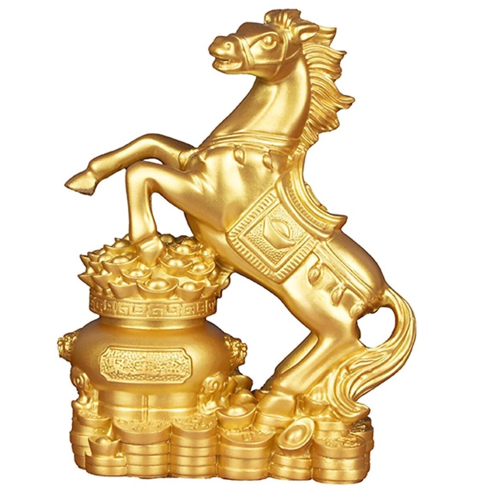Statue de cheval dorée ornement corne d'abondance pour meuble TV
