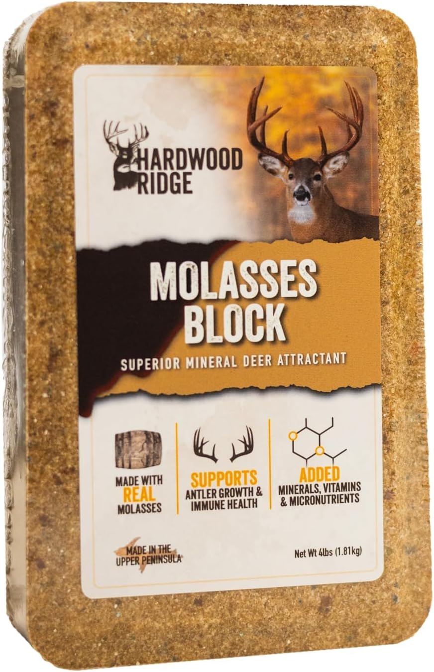 Deer Salt Lick Block, Made with Real Molasses – Wildlife Long-Lasting Attractant – Natural Feed with Essential Minerals for Antler Growth & Herd Health – 4 lb 6 Pack