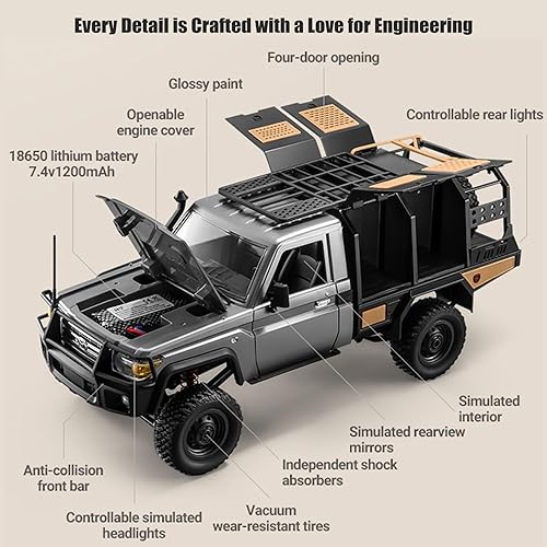Miniatura 5 de YIKESHU MN82S - Camión rastreador de rocas RC escala 112, automóvil de control remoto todoterreno 4WD con luces LED, control proporcional de 2