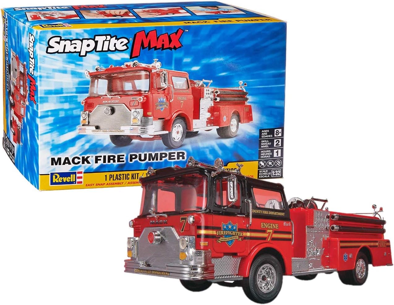 Revell Level 2 Snap Tite Max Model Kit Mack Fire Pumper Truck 1/32 Scale Model