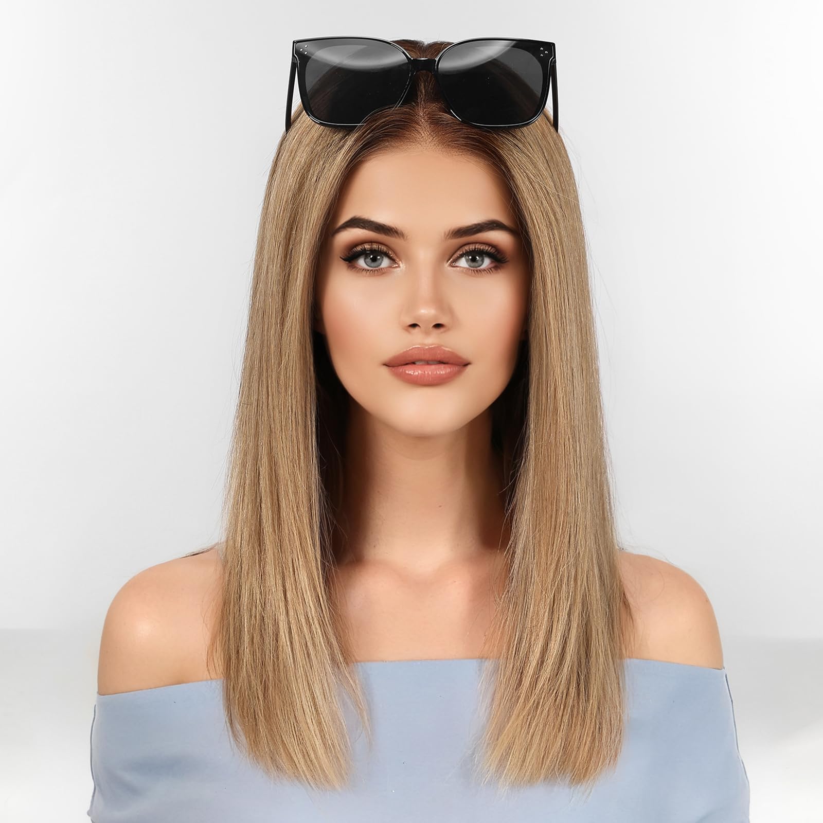 KKU 16 Inch Ombre Ash Blonde Human Hair Wigs for Women,5x5 Lace Front Wigs Human Hair,wigs for women