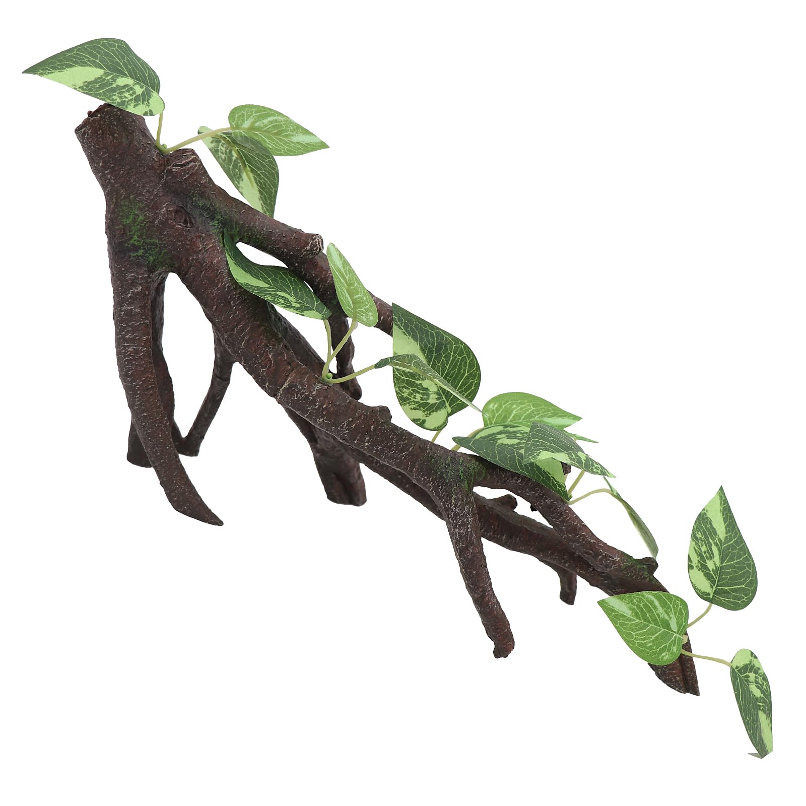 AQUA KT Rama trepadora de reptiles, tronco de árbol con hojas para lagarto, dragón barbudo, serpiente, geco, leopardo, camaleón, rana, escalada, terrario, decoración de hábitat