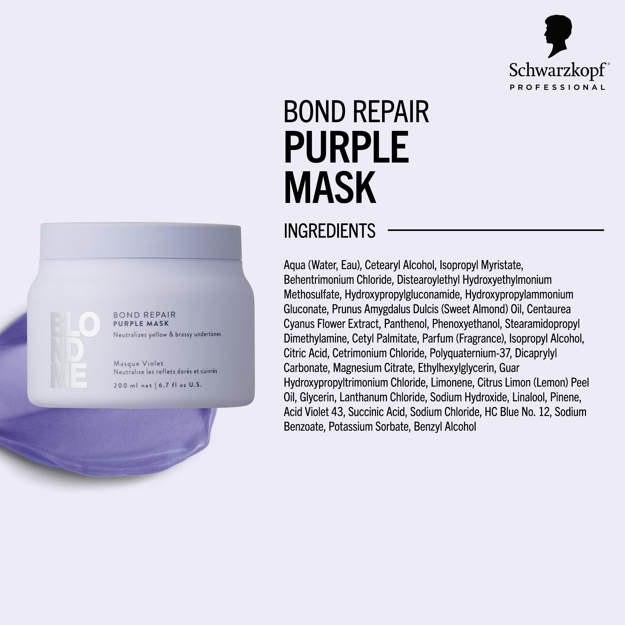 BlondMe Bond Repair Purple Mask for Blonde Hair | Neutralizes Yellow & Brassy Tones | Maintain, Refresh, & Enrich | For Moisturized, Healthy-Looking Cool-Toned Blondes