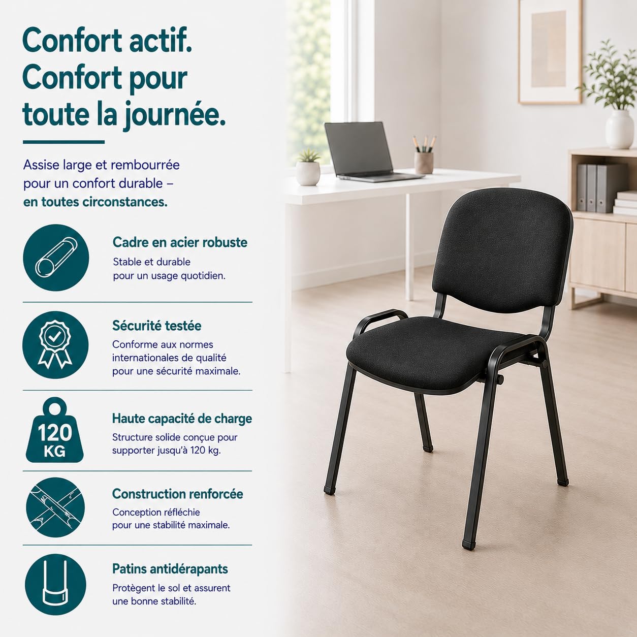 Topsit Lot de 2 Chaises Visiteur ISO Chaise de conférence empilable et Confortable avec Assise et Dossier rembourré