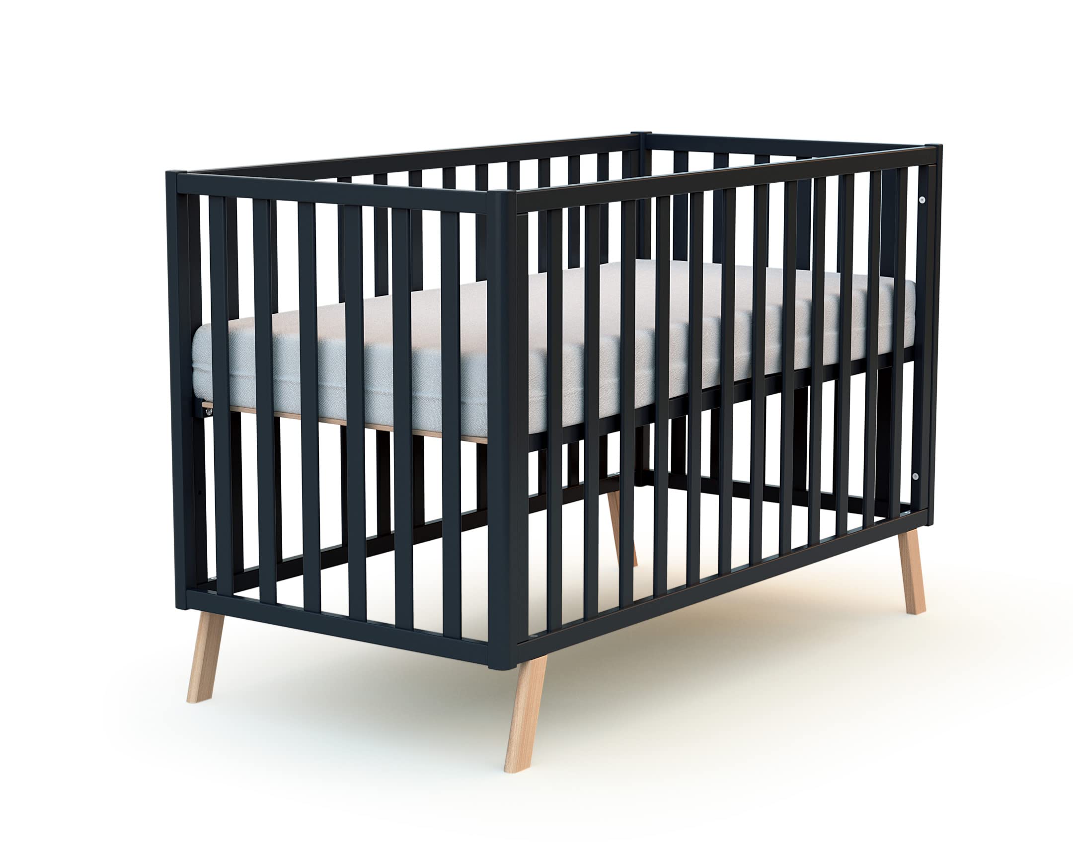 AT4 - Cuna bebé casita evolutiva CONFORT madera - Haya Barnizada/Gris grafito - 60 x 120-125,50 x 64 x 158 cm