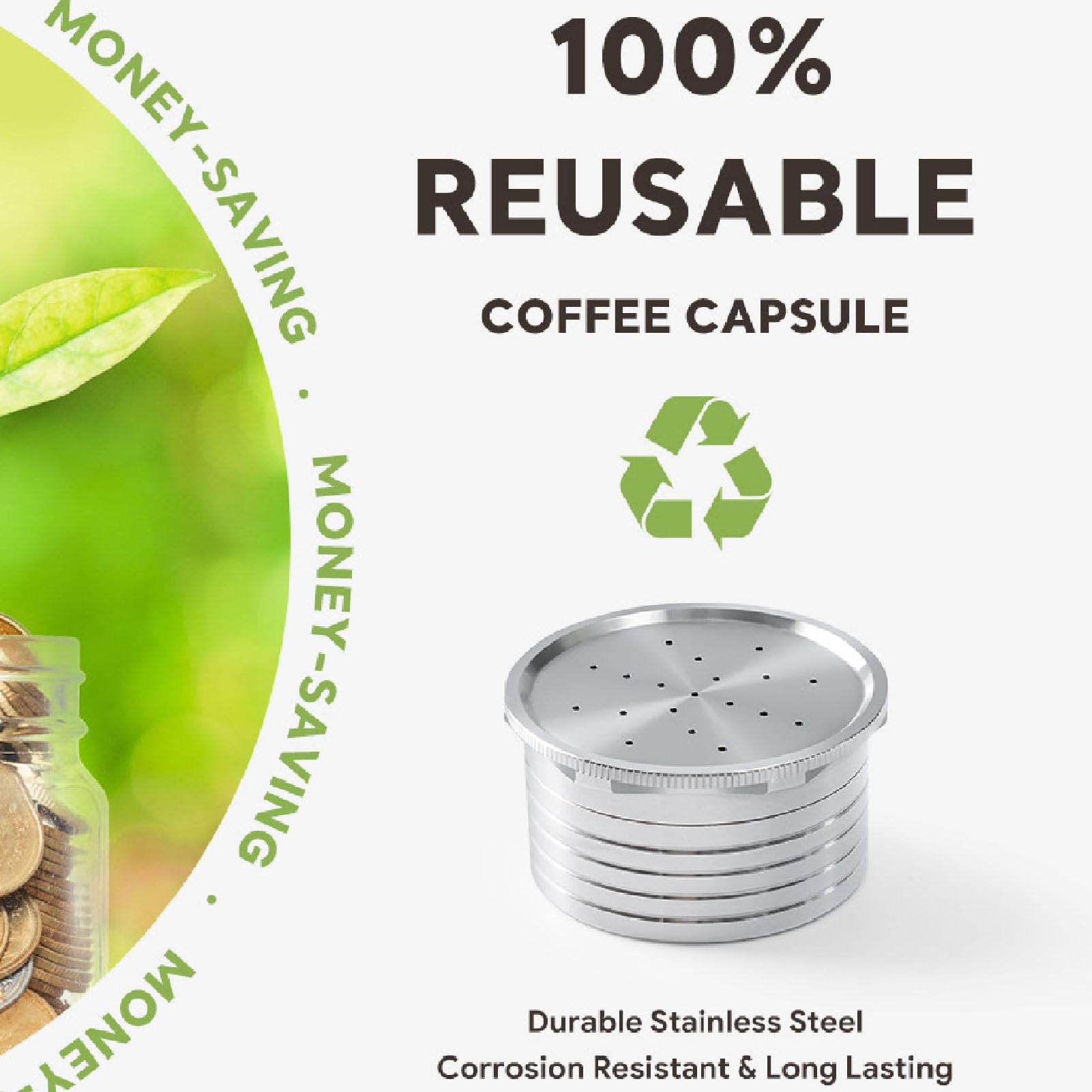 Cápsula de café Reutilizable de Acero Inoxidable, Cápsulas Recargables Ecológicas para café Personalizado, Limpieza Cómoda con Buen Gusto