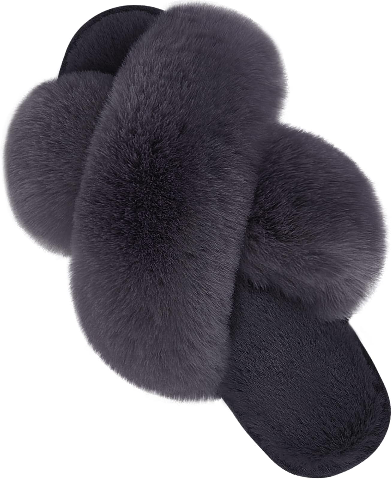 Women's Fuzzy Slippers Comfy Cross Band House Shoes Memory Foam Open Toe Indoor Gifts for Ladies