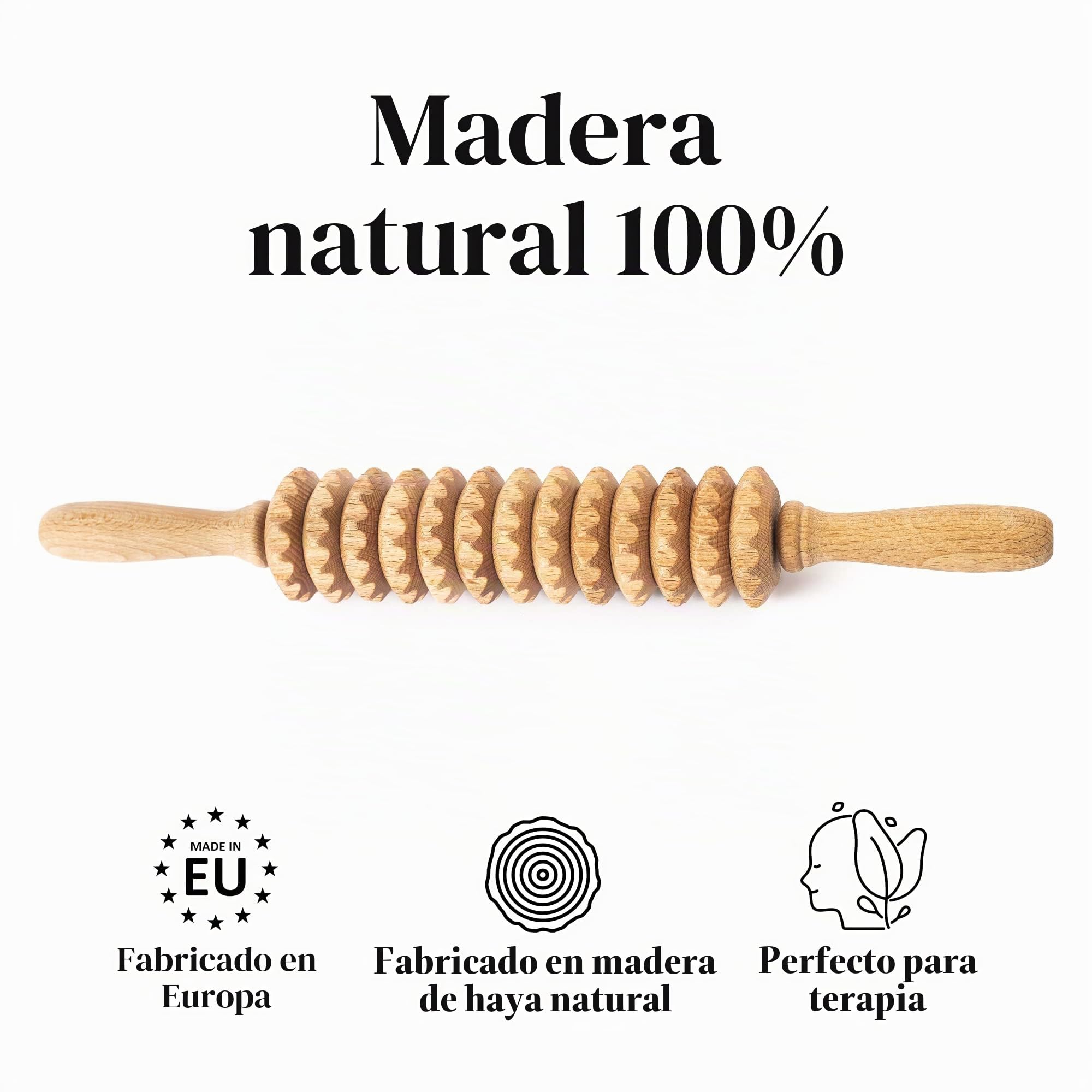 Tuuli Accessories Anti Celulitis Masajeador Rodillo Aparato Anticelulítico para Masaje del Cuerpo Maderoterapia Madera 40 cm