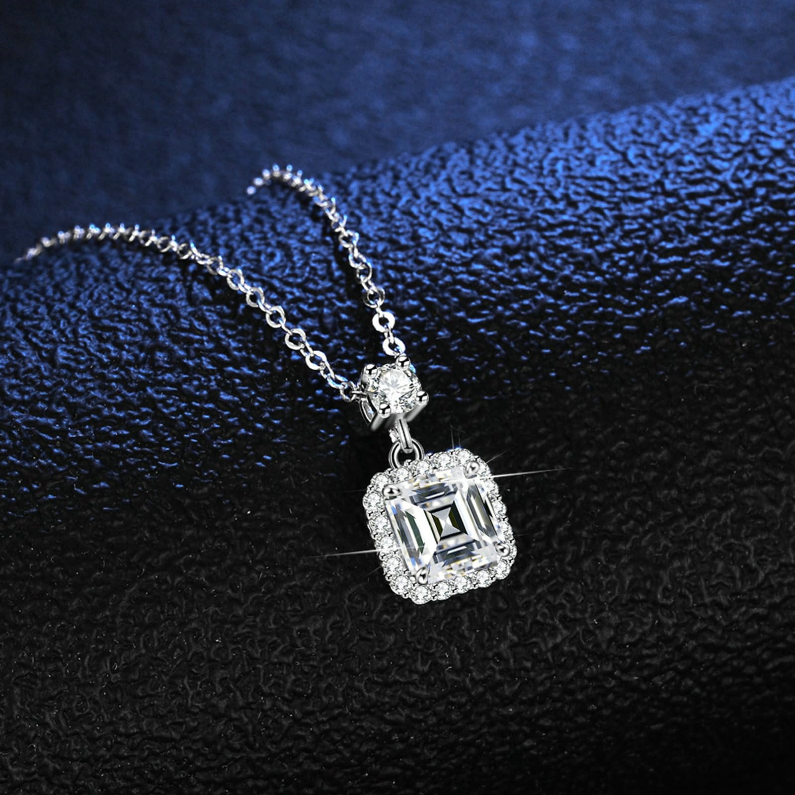Collar para mujer de oro blanco 750 585 375 de oro auténtico, cadena colgante cuadrado de moissanita, 1 ct, collar de boda para mujer