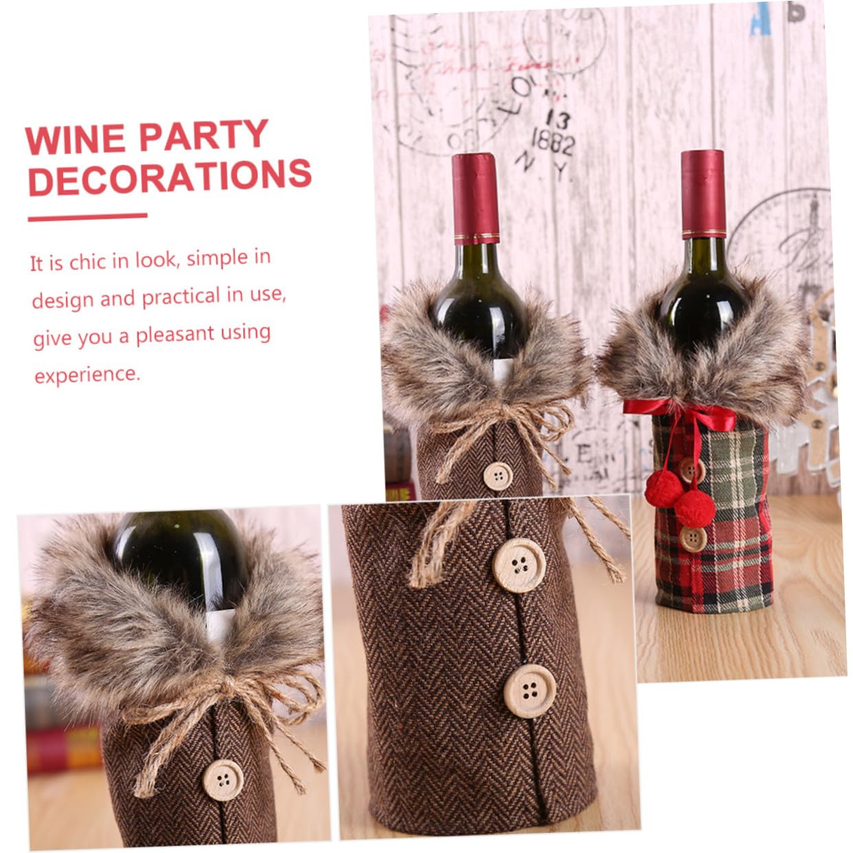 LOLIPPYY 2 Pièces Housse de Bouteille Vin Noël Résistant Lot de Décoration Festive pour Fête et Cadeau Élégant