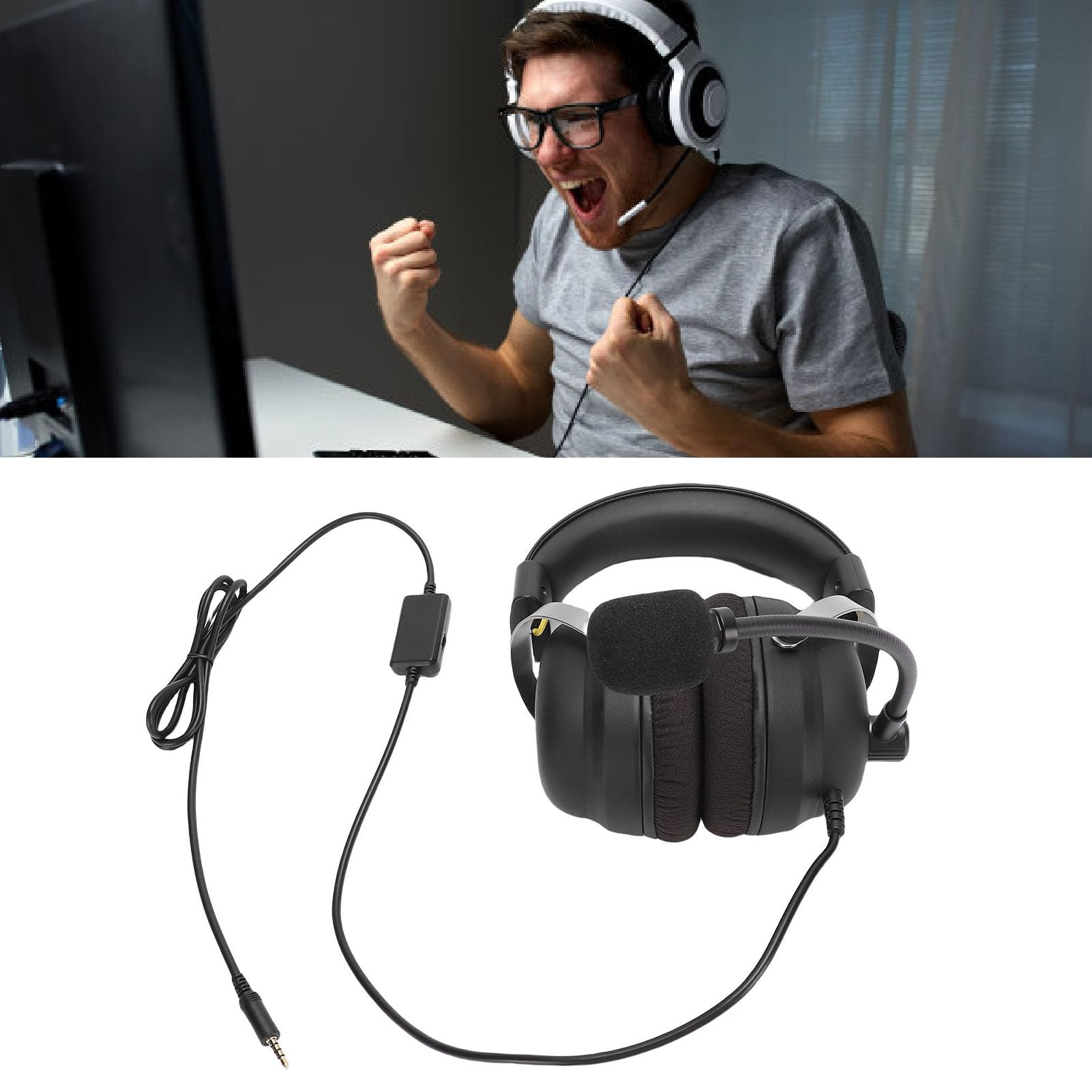 Zestaw Słuchawkowy Gaming 3,5 Mm, 360 ° 7.1 Słuchawka do Gier z Mikrofonem, Ergonomiczna Rama Stalowa, Słuchawki Przewodowe Basowe do Laptopa Komputerowego na PC