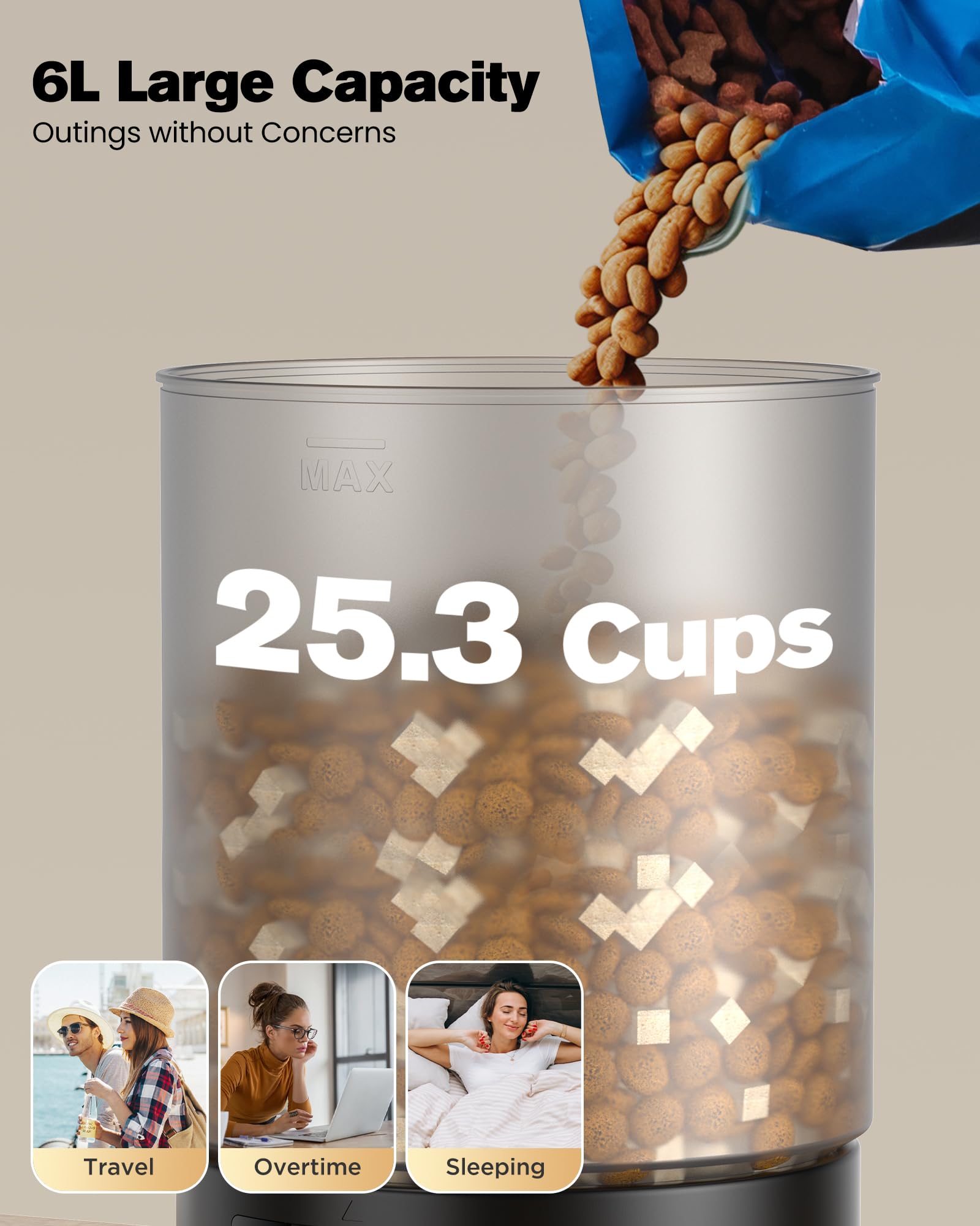 Distributore Automatico Cibo Gatti Cani WiFi: Dosatore Crocchette per Animali Domestici con 10S Registrazione - Mangiatoia Automatica per Cibo Distributore Crocchette Gatto Timer Nero 6L