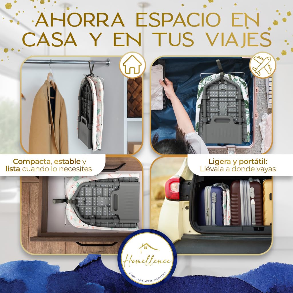 Homellence Tabla de Planchar Plegable Pequeña de Mesa - Tabla de Planchar Sobremesa con 2 Fundas Premium con Mecanismo Patentado para Mayor Estabilidad - Ahorra Espacio en Casa y Viajes (Verde)