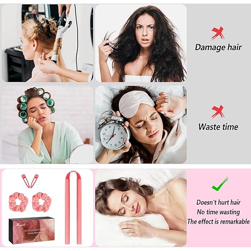 Miniatura 10 de Rizador de pelo sin calor mejorado, con caja de regalo, diadema de terciopelo sin calor, sin olor, rizadores de pelo sin calor, para dormir para