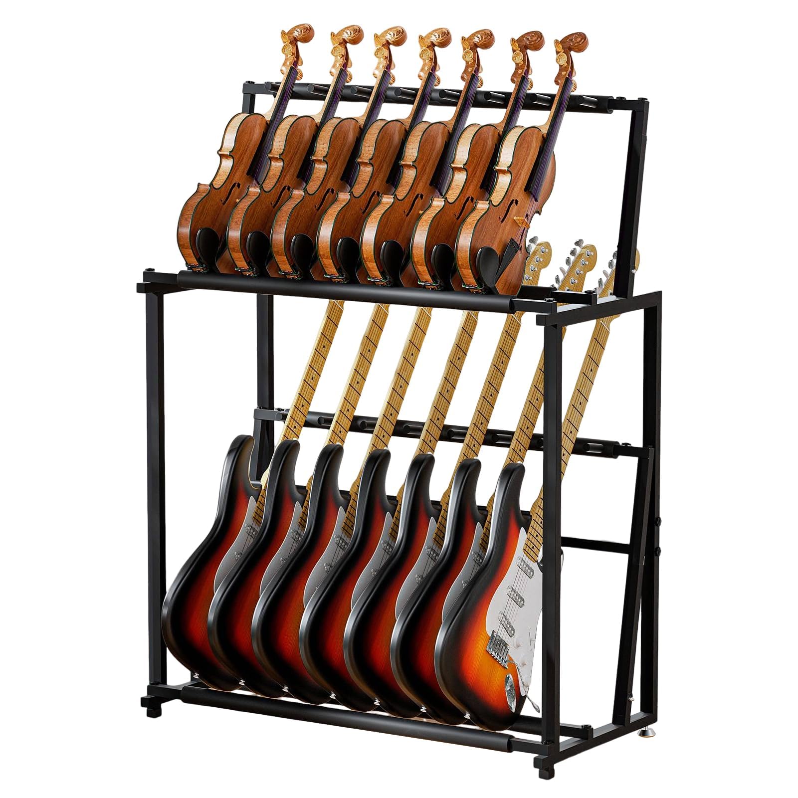 Gitarrenständer, Gitarrenhalter für 14 Gitarren, Faltbarer Multi-Gitarrenständer mit weichem Schwamm für Akustikgitarre, E-Gitarre, Bass, Abnehmbar in zwei separate Gitarrenhalterungen.