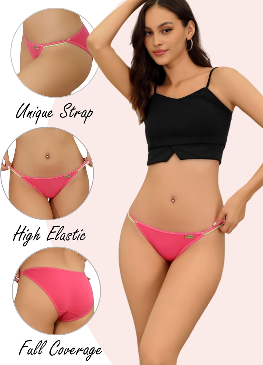 Buankoxy String Bikini Underwear for Women Stretchy Low Rise Hipster Panties Ladies Sexy Cheeky Underwear 4 Pack - Image 3