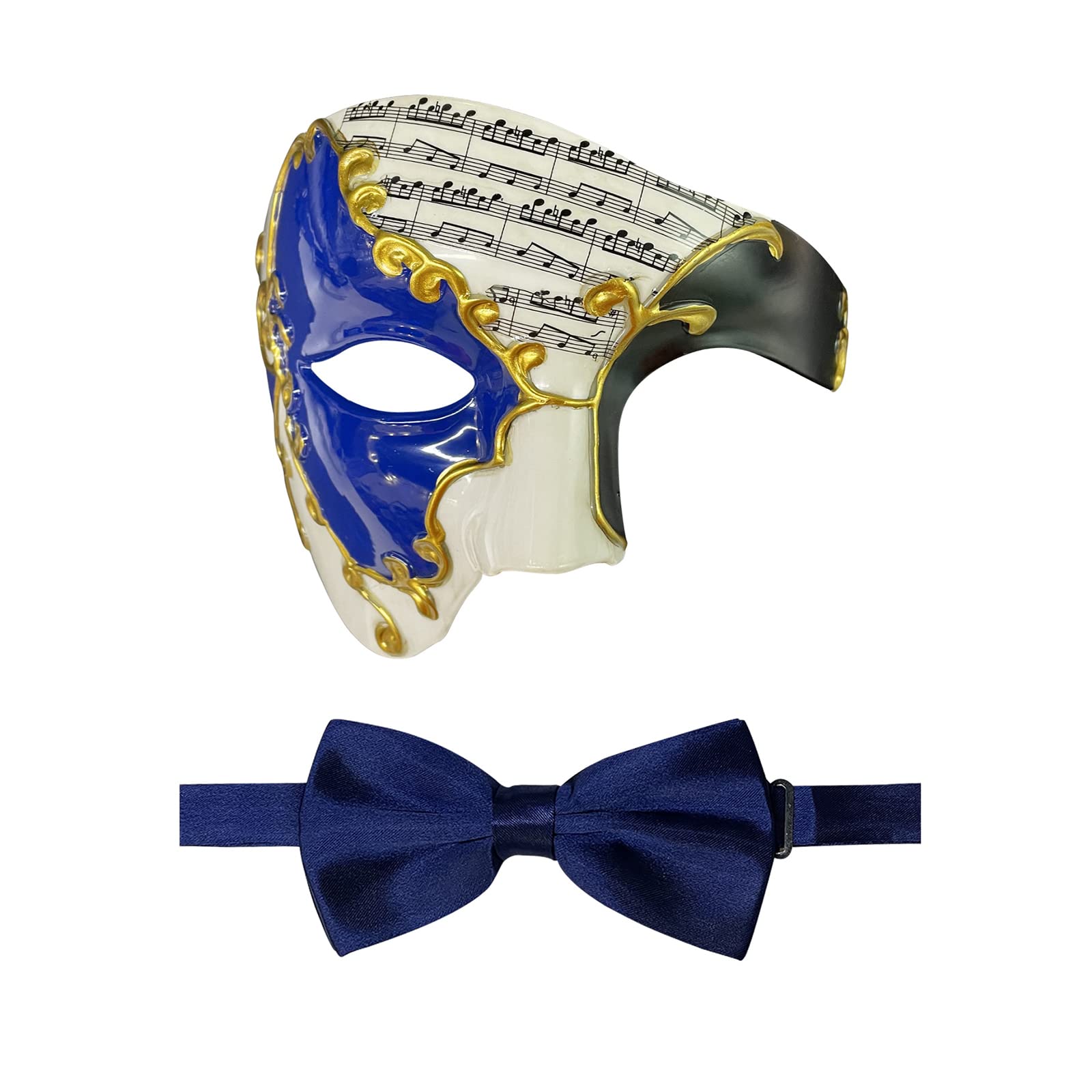 HyperFun Masquerade Mask for Men Phantom of the Opera Half Face Mask with Bowtie, Vintage Venetian Masks for Costume Parties