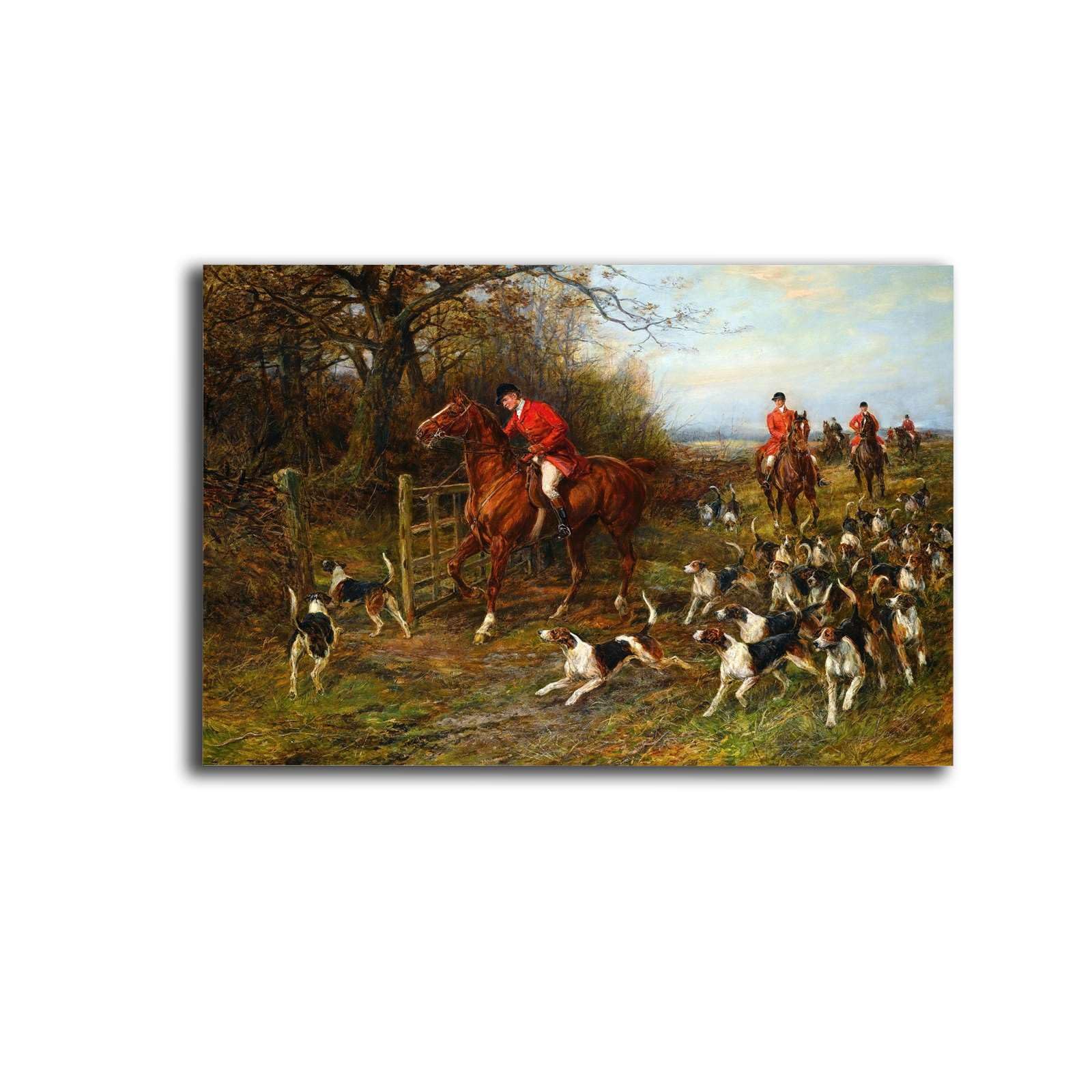 MEIXI MOBILECanvas Wall Art Prints Racing With The Hounds C1880s Victorian Fox Hunt Painting Drawing Covert By Heywood Hardy Kitchen Bar Dining Room Wall Decoration 20x30inch without Frame