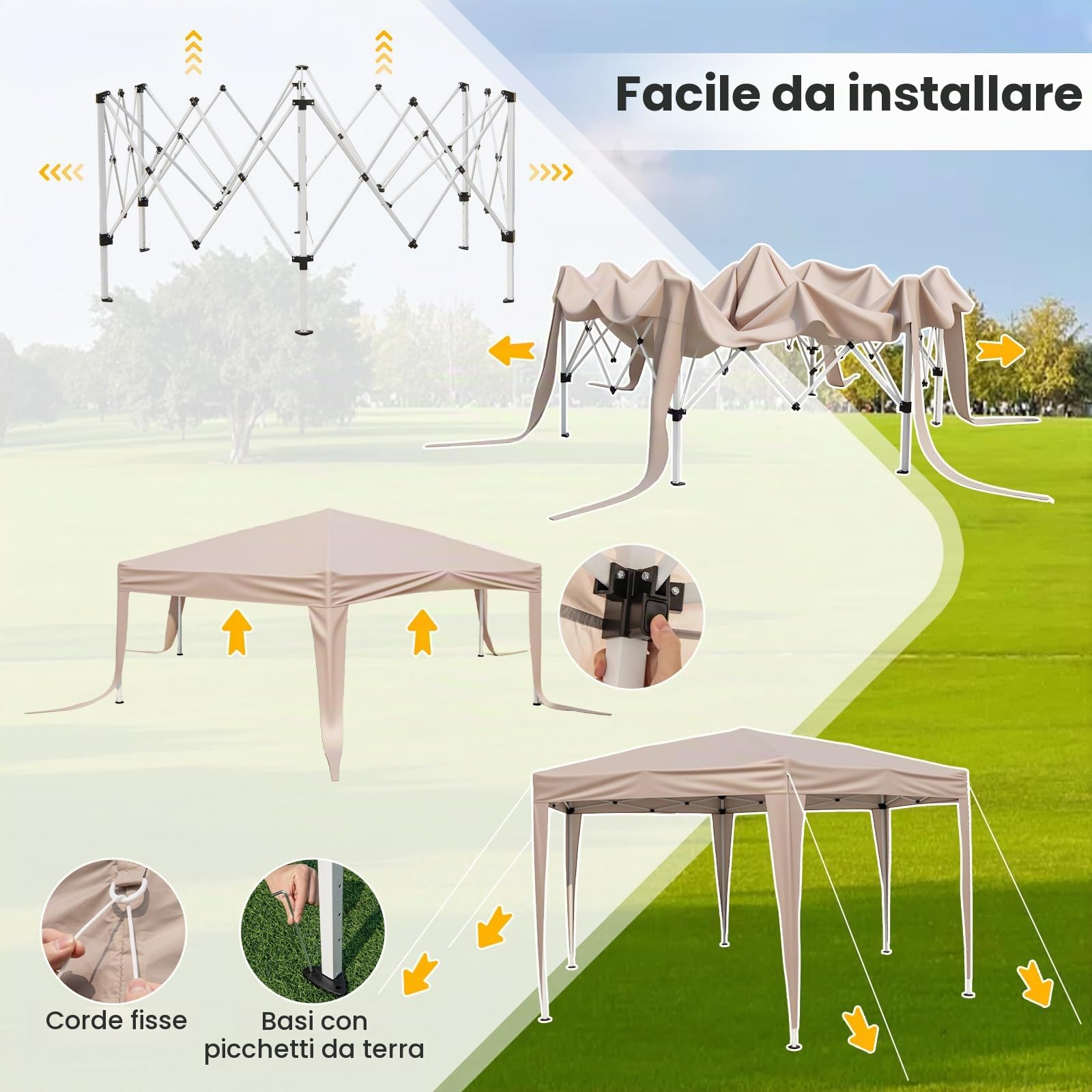RELAX4LIFE Gazebo Esagonale, Tenda Pop-Up 400 x 348 cm con 3 Altezze Regolabili, Borsa da Trasporto, Gambe Vestite, Tessuto Rivestito in Argento, Ombra Solare per Esterni per Campeggio, BBQ, Feste