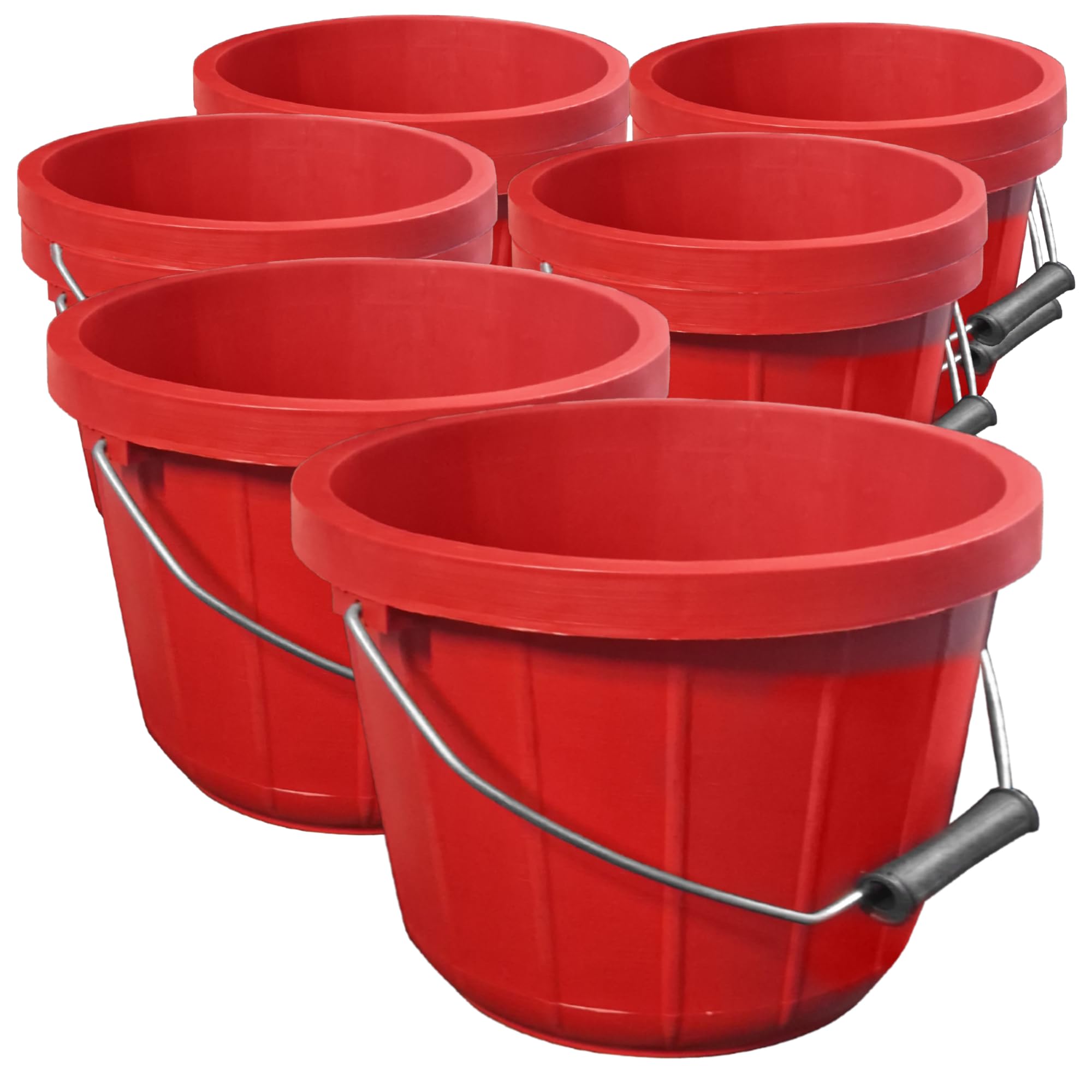 Ketoplastics Red Plastic Calf Feed Buckets Heavy Duty With Metal Handle - 2 Gallon 10L Bucket - 10 Pack
