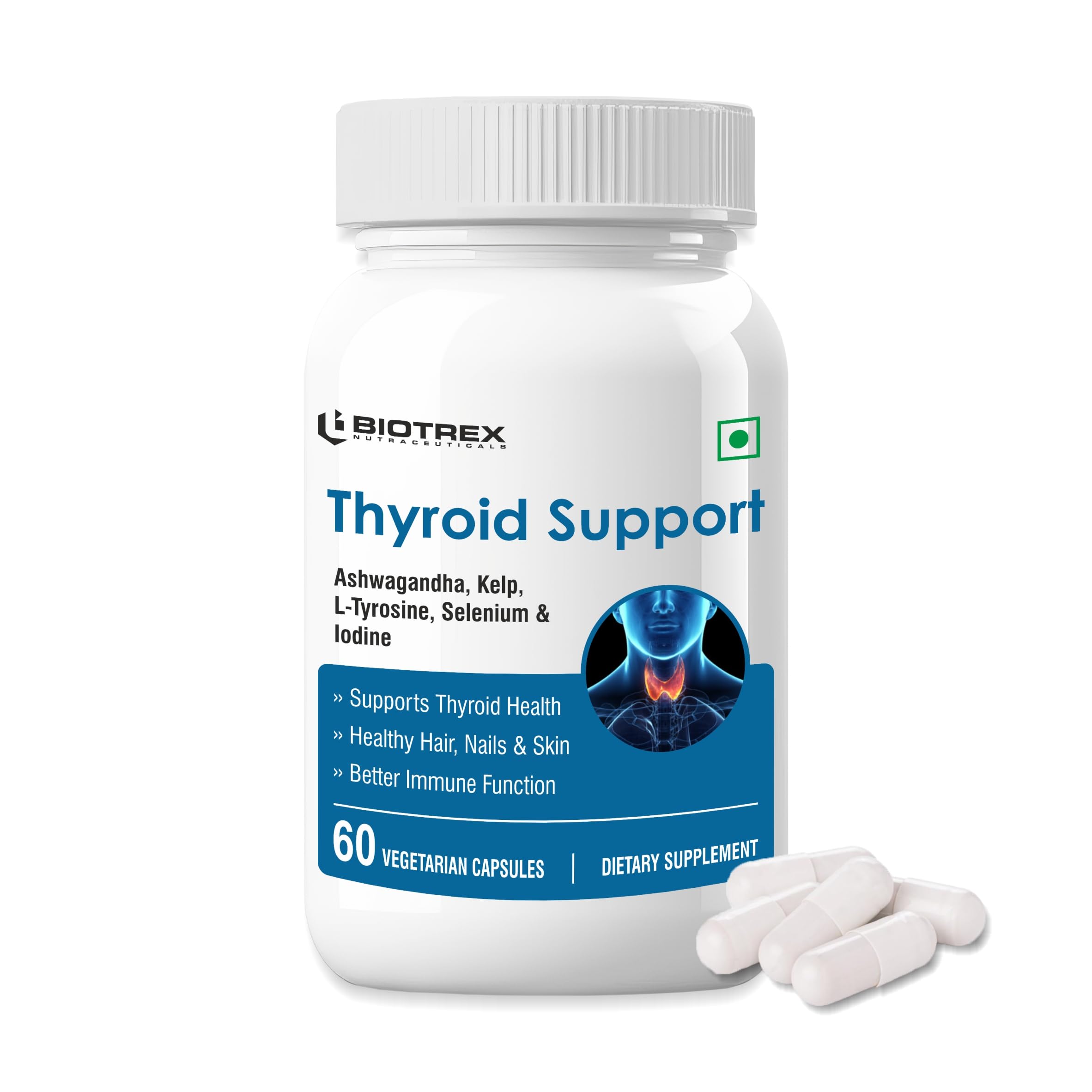 Thyroid Care Supplement With Ashwagandha, Sea Kelp, Selenium, L-Tyrosine & Iodine, Supports Thyroid Health, Good mood - 60 Vegetarian Capsules-image-30