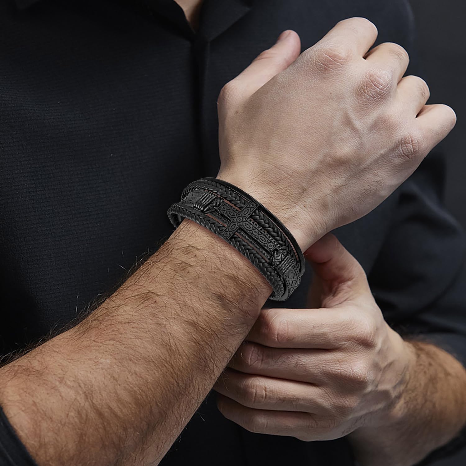 Mens Cuff Cross Bracelet Multi-Layer Braided Leather Cross Bracelet for Religious Bangle Wristband Faith Christian Jewelry for Men Teen - Image 5